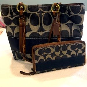 Denim Coach purse and matching wallet